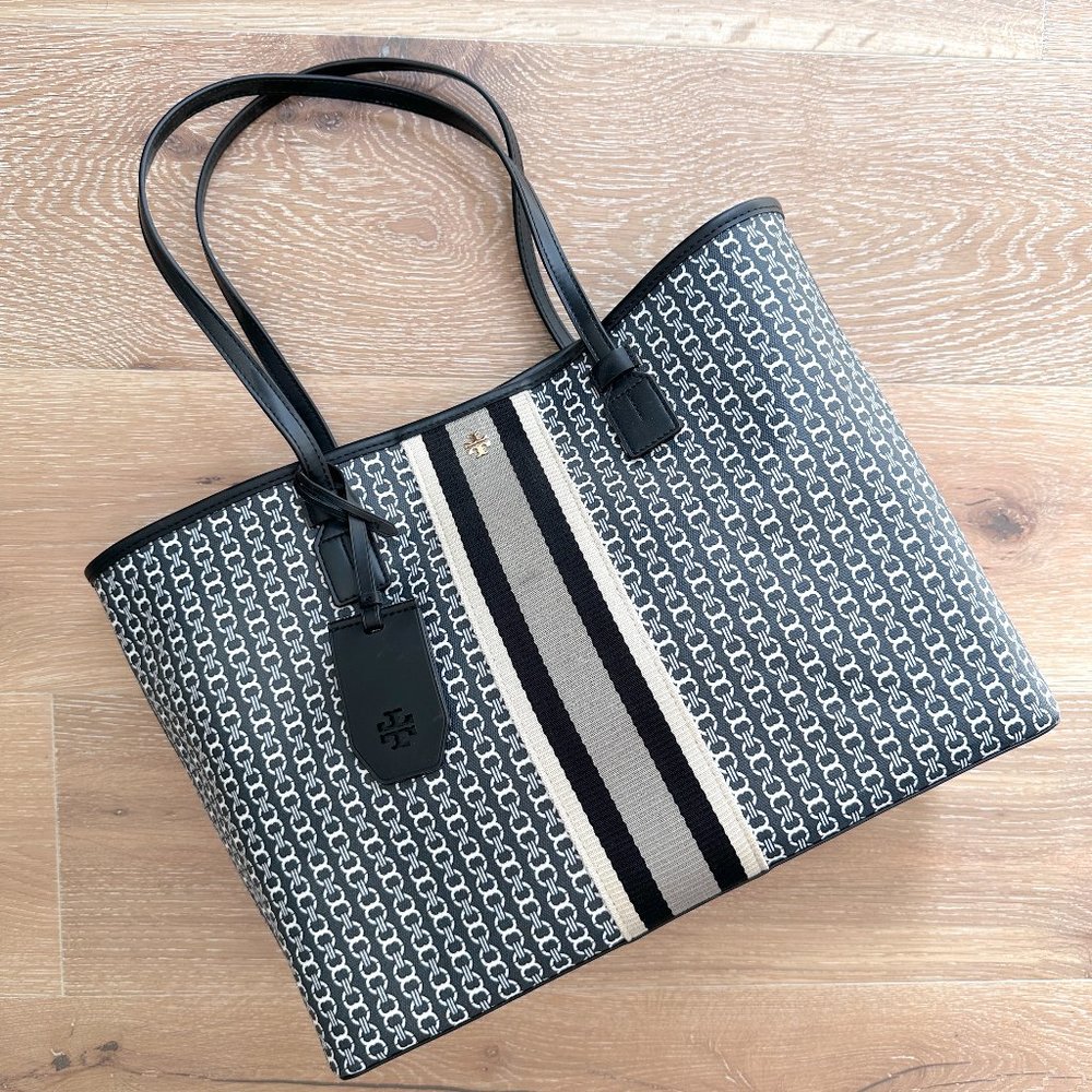 Tory Burch Gemini Link Canvas Tote Black